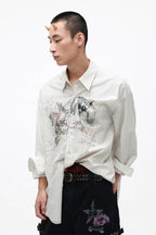 Rebellious Puppy Hand-Drawn Graphic Lace Patchwork Long Sleeve Shirt