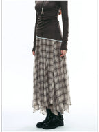 Autumn Scottish-Inspired Flowy Plaid Asymmetric Maxi Skirt