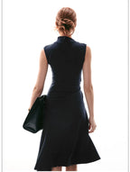 French Style Sleeveless Knot Detail Casual Work Dress