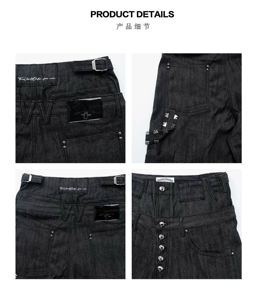 FVVO PunkFreeGuys Patch & Stud Cropped Pants