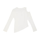 Slim Fit Round Neck Hollow Twist Knot Asymmetrical Hem T-Shirt