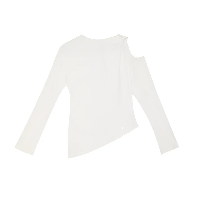 Slim Fit Round Neck Hollow Twist Knot Asymmetrical Hem T-Shirt