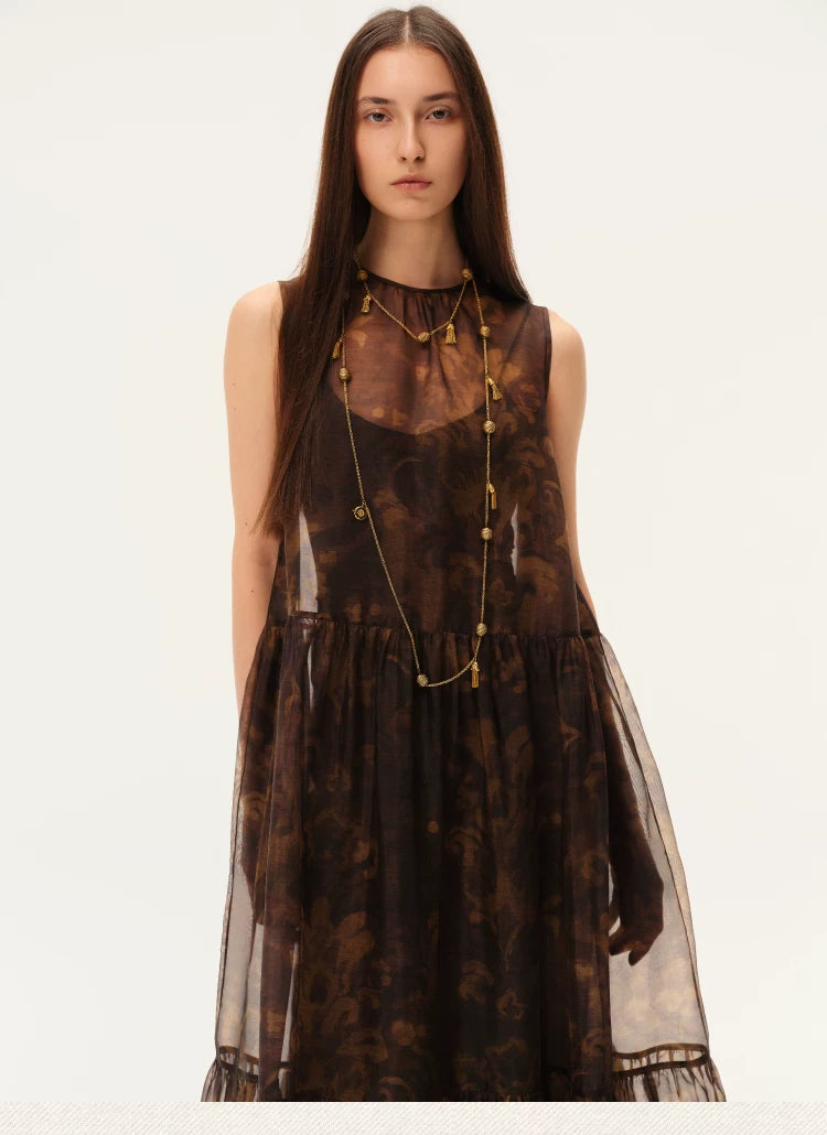 Painterly Print Tiered Sleeveless Dress