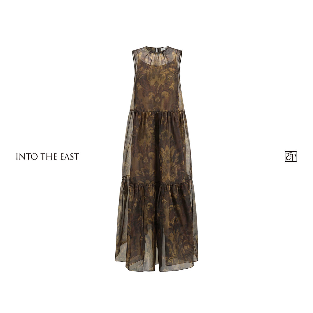 Painterly Print Tiered Sleeveless Dress