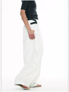 Wrinkle-Resistant Draped Wide-Leg Parachute Pants