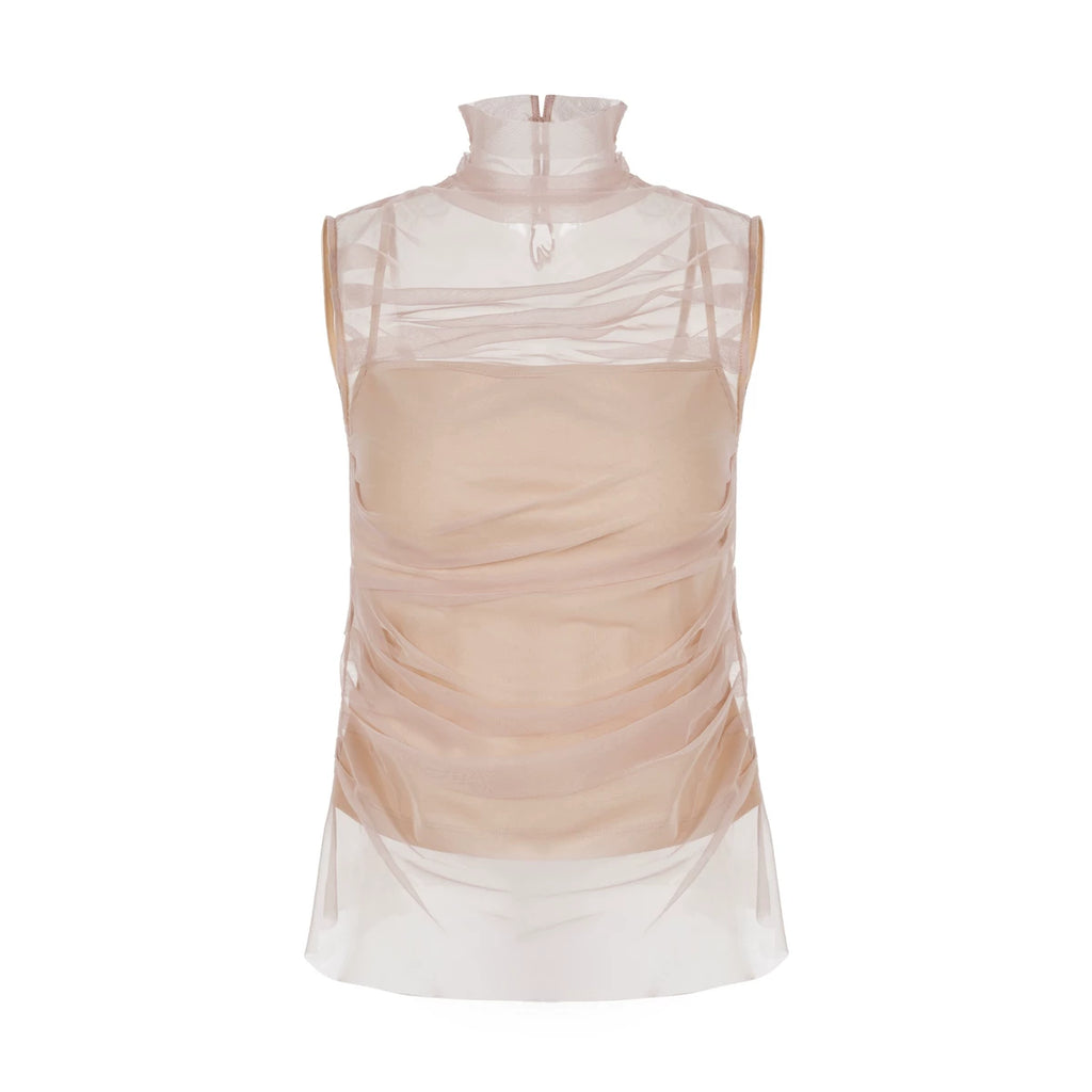 Ruched Mesh Sleeveless Top