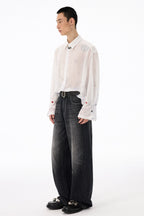 All-Over Print Lightweight Semi-Sheer Crinkled White Shirt