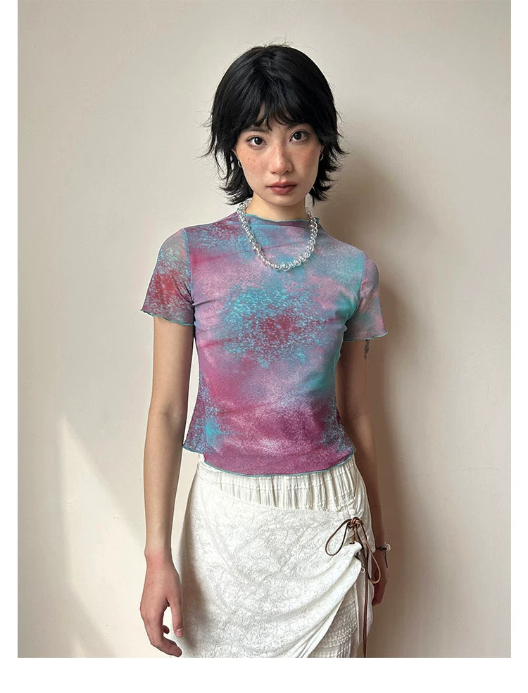 Galaxy Print Stretch Mesh T-Shirt