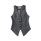 French-Inspired V-Neck Sleeveless Fitted Vest