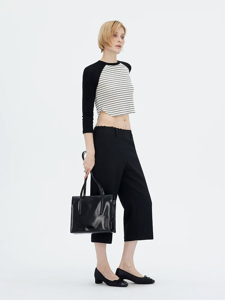 Contrast Raglan 3/4 Sleeve Curved Hem Cropped T-Shirt