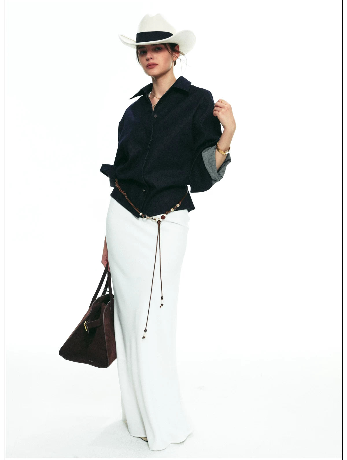 French-Inspired Slim-Fit Cropped Denim Shirt