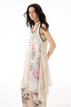 Sleeveless Mid-Length Graffiti Lace Patchwork A-Line Slip Dress