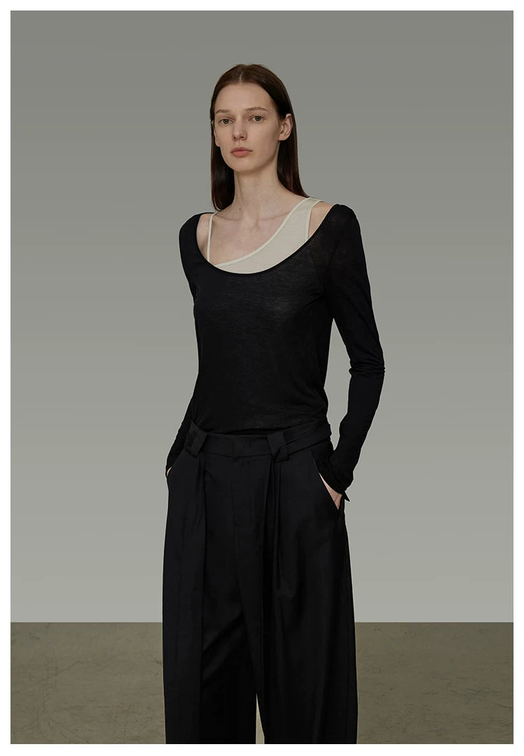 Asymmetric Faux Two-Piece Knit Top