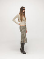 Velvet Tie U-Neck Half-Placket Fitted Knit Top
