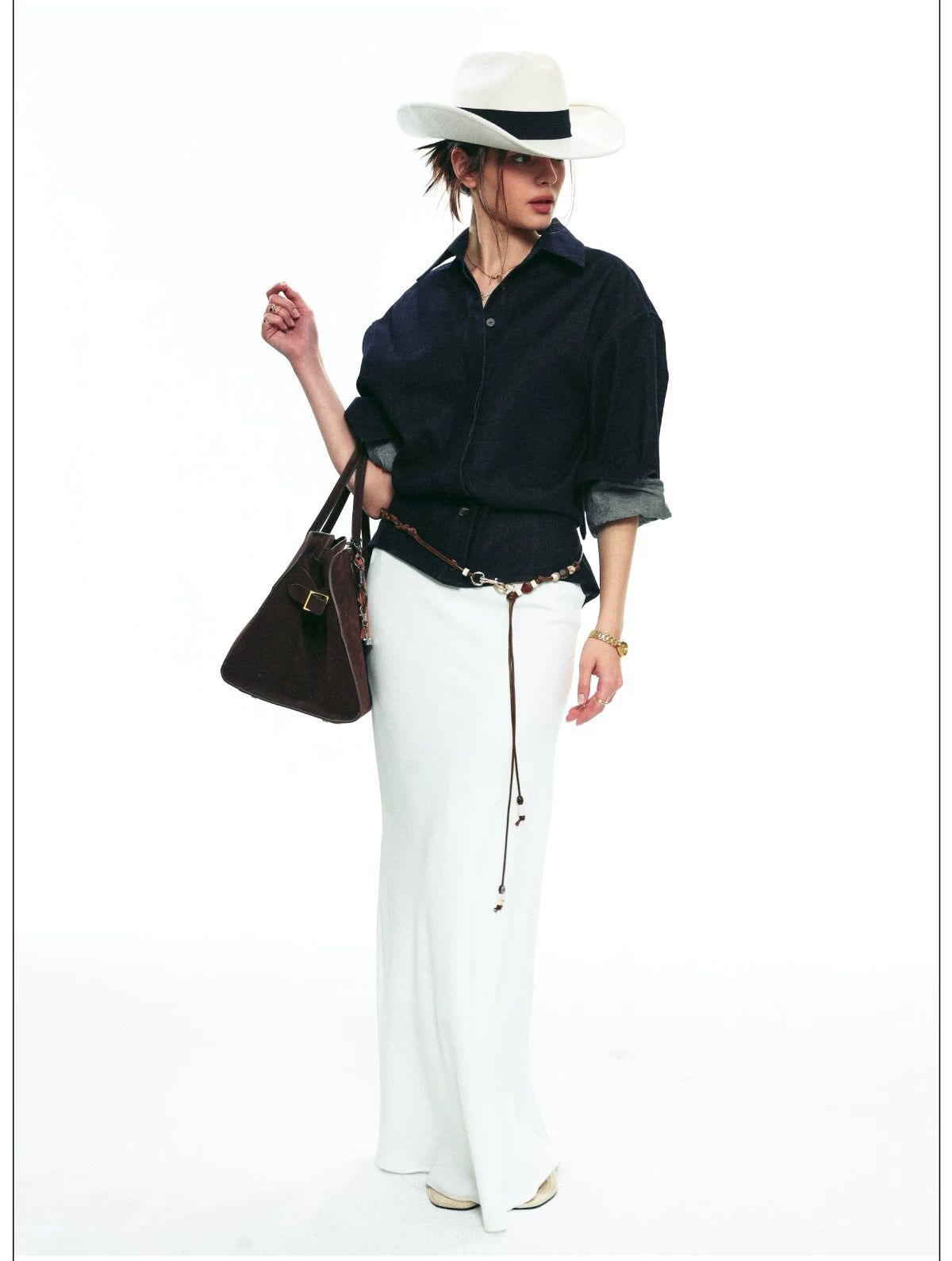French-Inspired Slim-Fit Cropped Denim Shirt