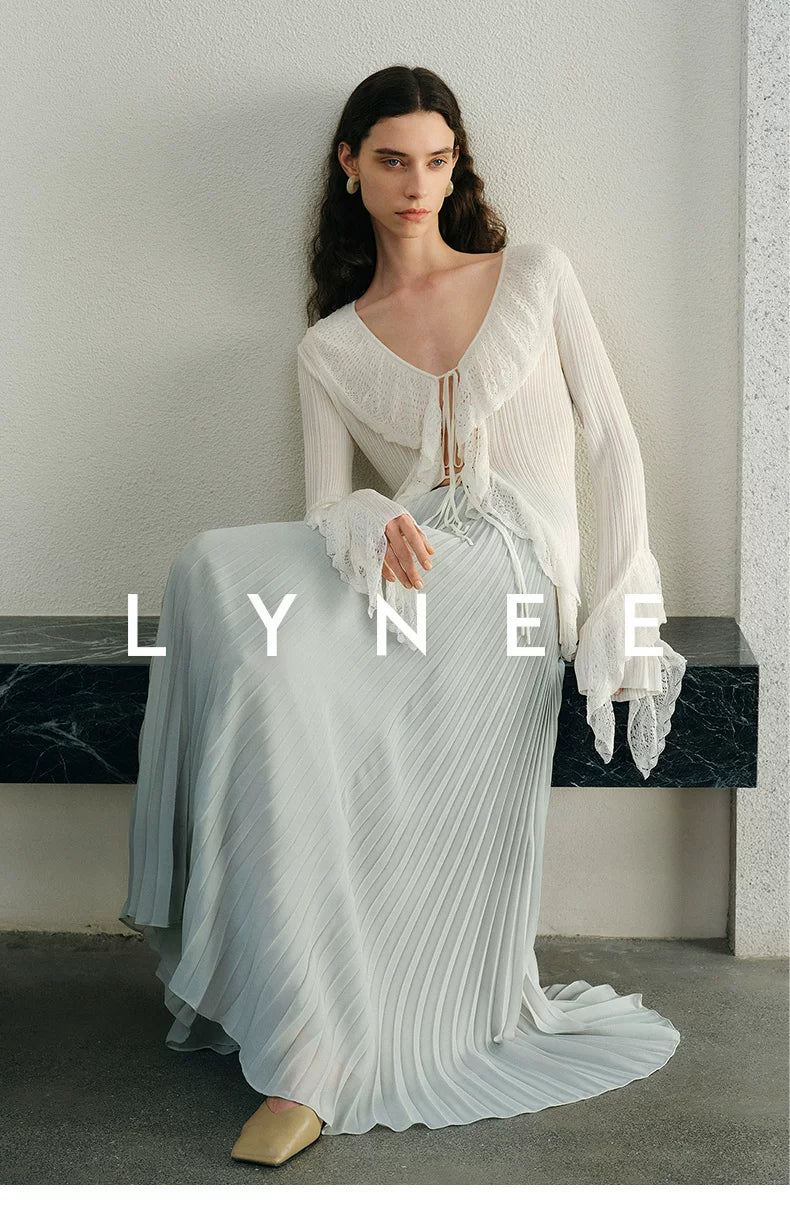 Elegant Chiffon Pleated A-Line Maxi Skirt