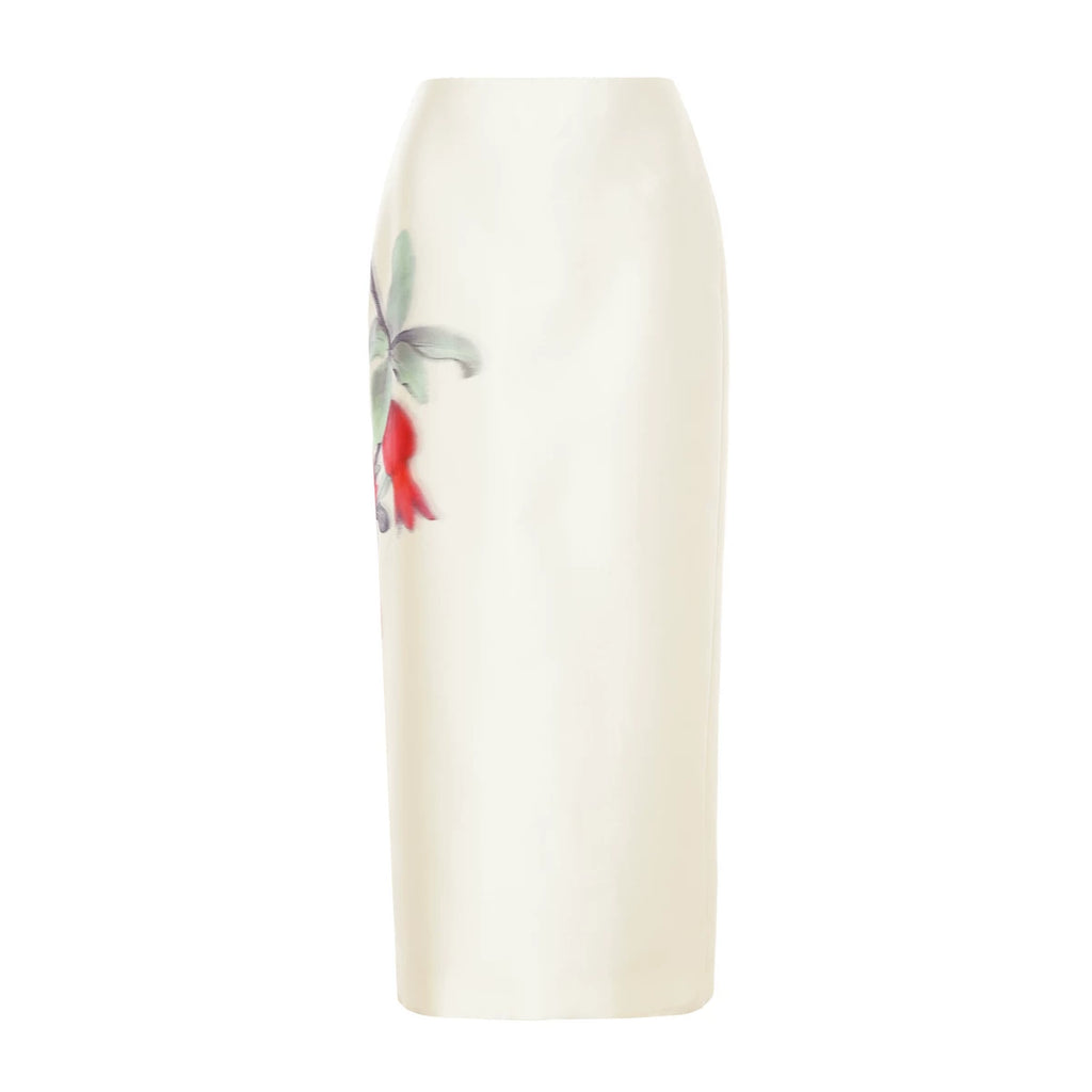 Gradient Pomegranate Floral Straight Skirt