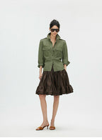 Layered Voluminous Taffeta Midi Skirt
