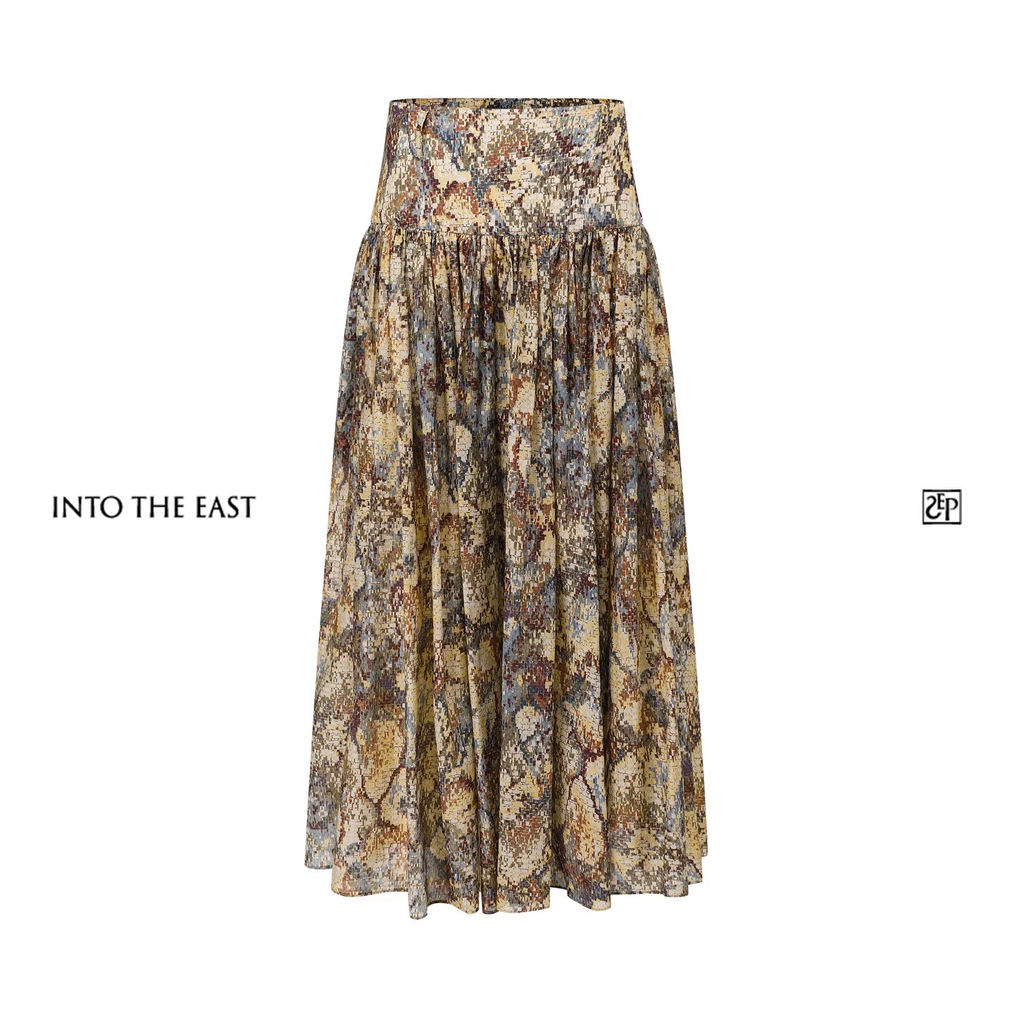 Mosaic Print Crinkle Pleated Midi Skirt Main image