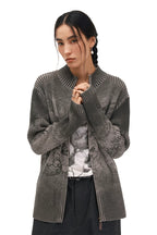Chinese-Inspired Dragon Print Half-Zip Cardigan Sweater