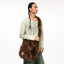 Brown Plush Embroidered & Leather Crossbody Bag – Large Capacity