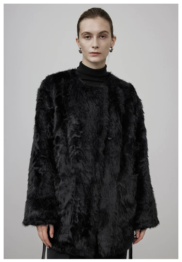 Black Faux Shearling Fur-Lined Coat