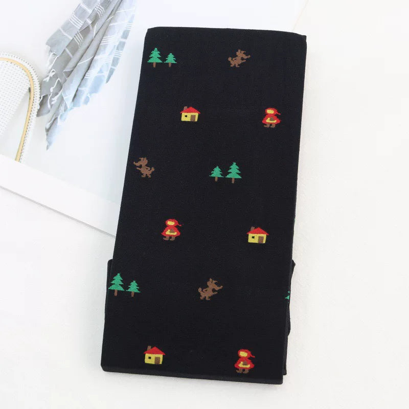 Whimsical Christmas Tree Graphic Mocha Brown Tights