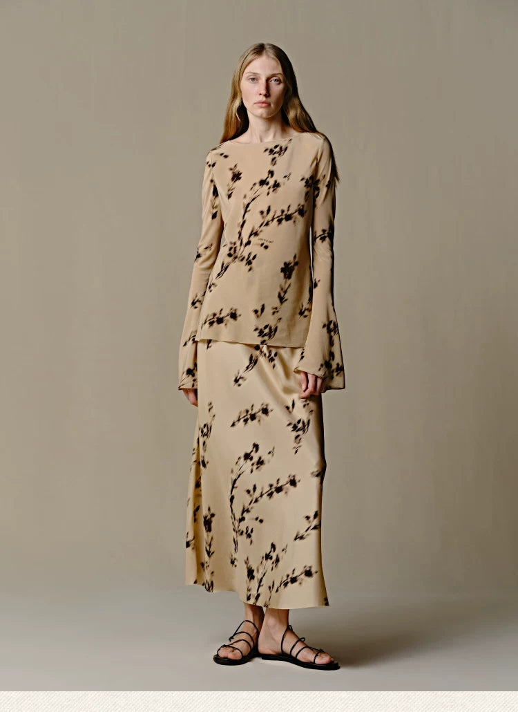 Mulberry Silk Floral Long Sleeve Top