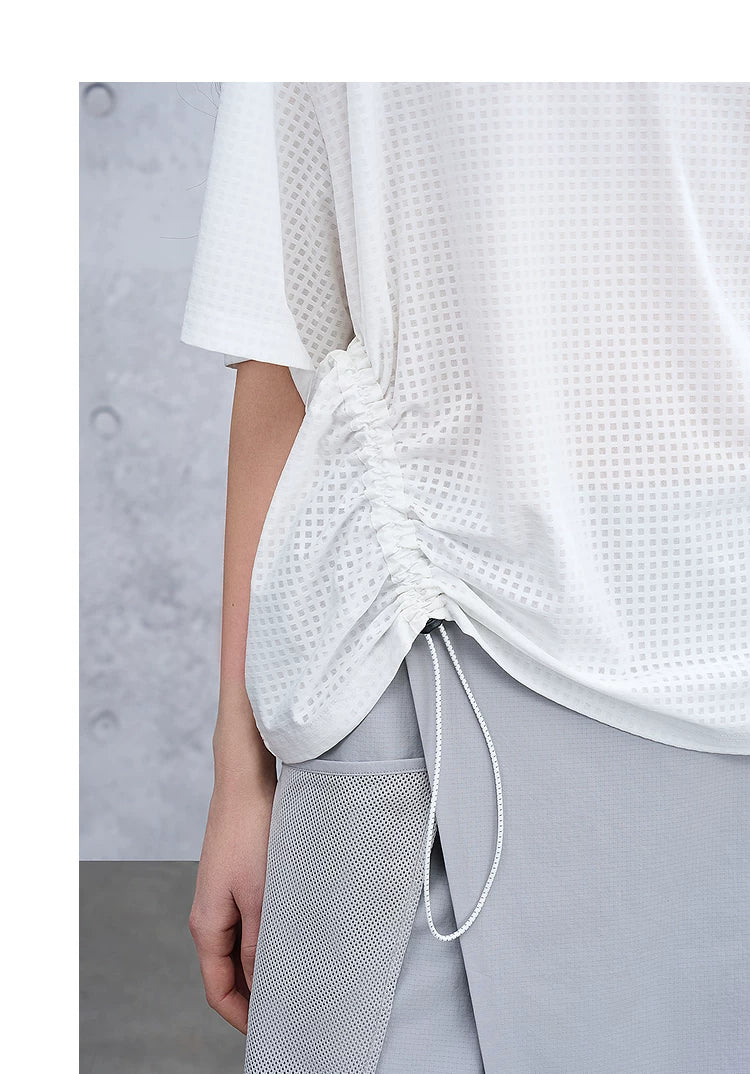 Loose Casual Waffle Knit Asymmetrical Short Sleeve T-Shirt