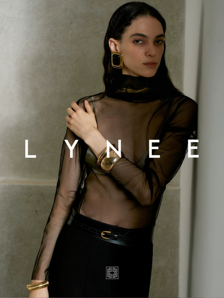 Sheer Mesh Mock Neck Long Sleeve Top