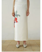 Gradient Pomegranate Floral Straight Skirt