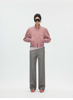 Vintage Washed Cropped Jacket with Plaid Lining