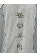 Loose Casual Linen-Blend Patchwork Printed T-Shirt