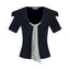 Vintage Sailor Collar Striped Knit Short Sleeve Top with Tie Detail