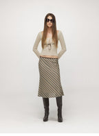Velvet Tie U-Neck Half-Placket Fitted Knit Top