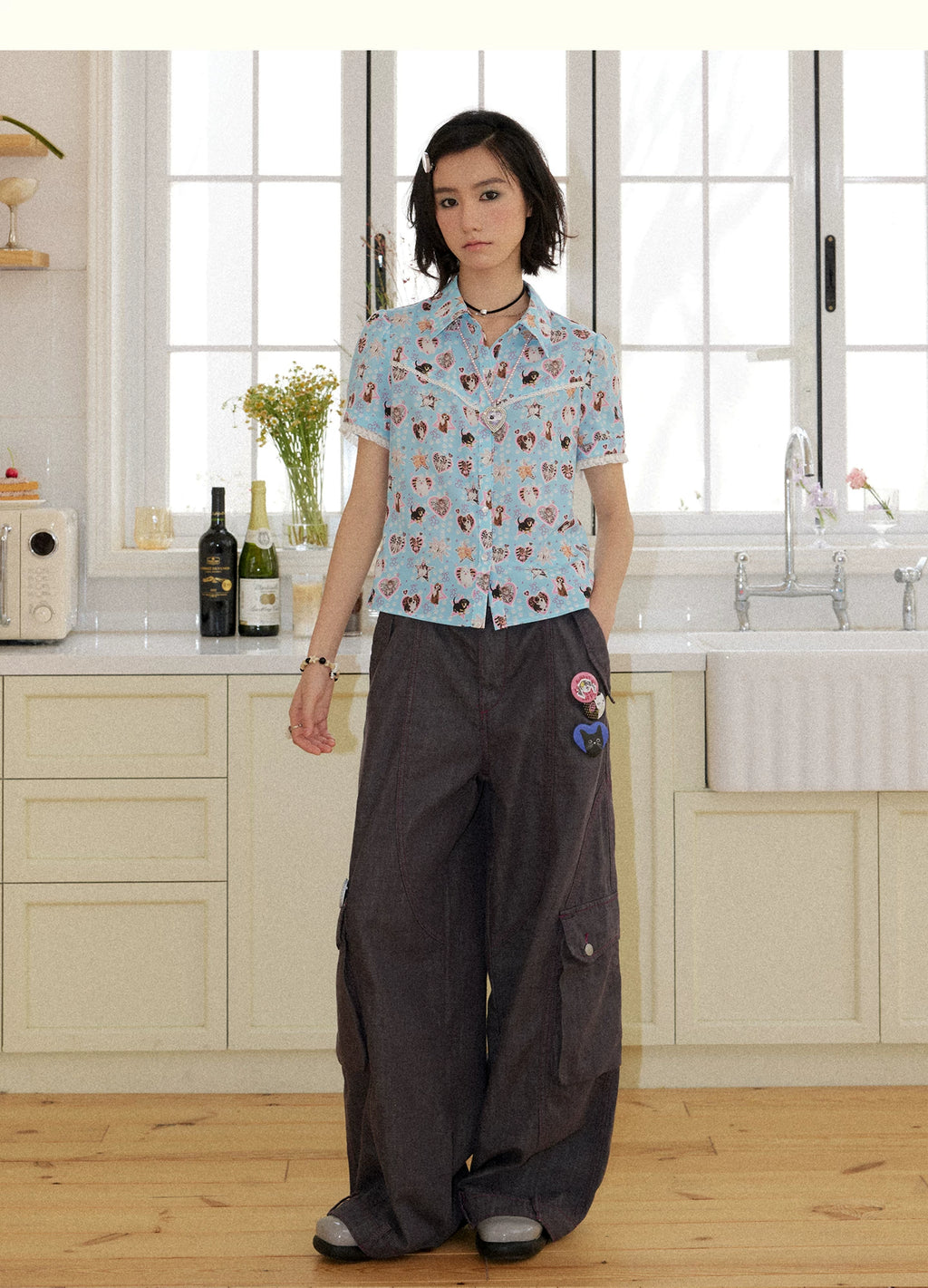 Playful Pet Lace Trim Short Sleeve Shirt