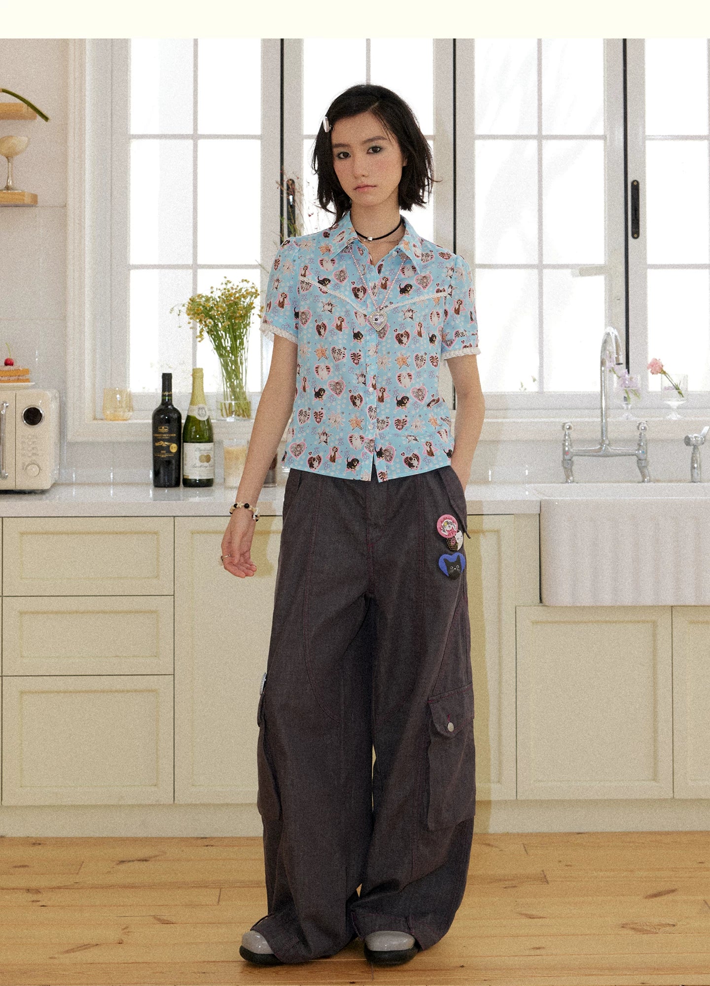 Playful Pet Lace Trim Short Sleeve Shirt