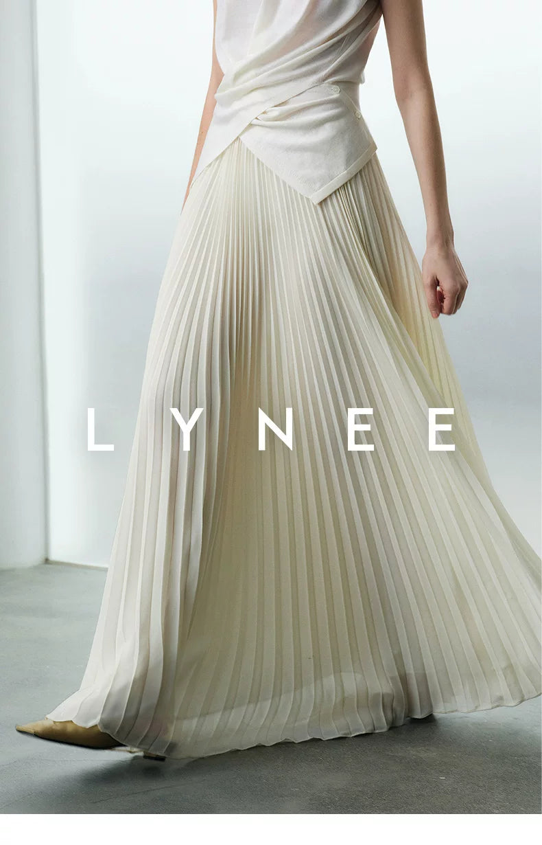 Elegant Chiffon Pleated A-Line Maxi Skirt