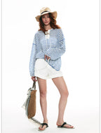 French Striped Lightweight Knit Long Sleeve Top
