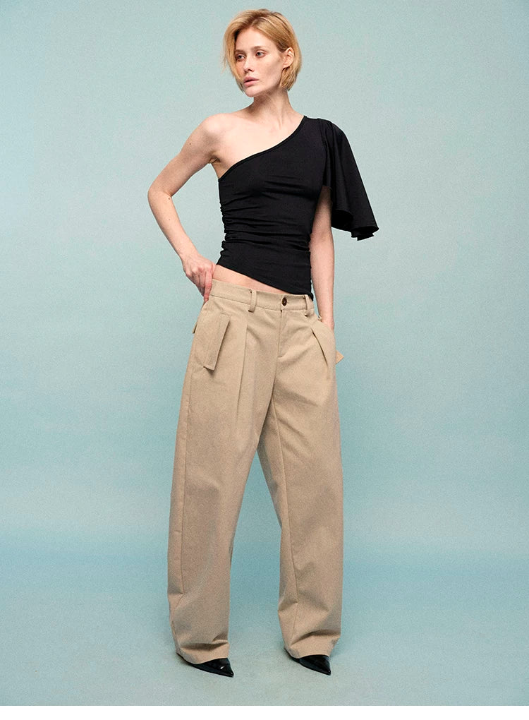 Asymmetric One-Shoulder Ruched Fitted Top