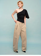 Asymmetric One-Shoulder Ruched Fitted Top