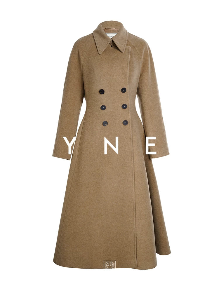 A-Line Hem Waist-Cinching Wool Trench Coat