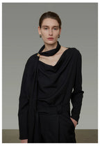 Elegant V-Neck Tie Detail Minimalist Shirt