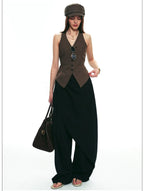 Autumn Wool-Blend Wide-Leg Tailored Pants with Layered Tie Details