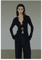 Vintage V-Neck Slim-Fit Elegant Knit Top