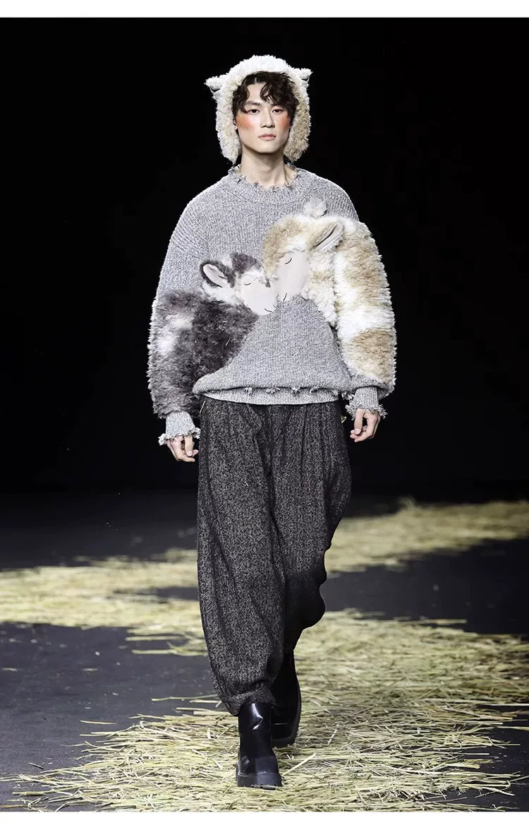 Vintage 3D Plush Sheep Oversized Sweater