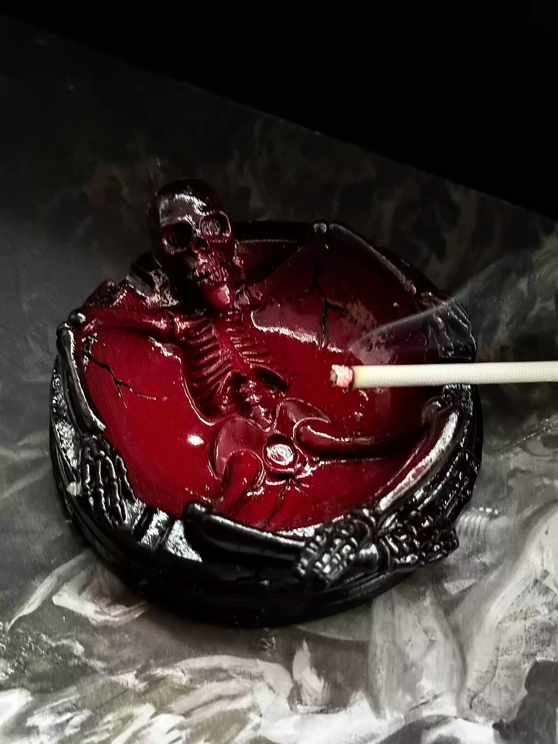 Gothic Red & Black Skull Ashtray