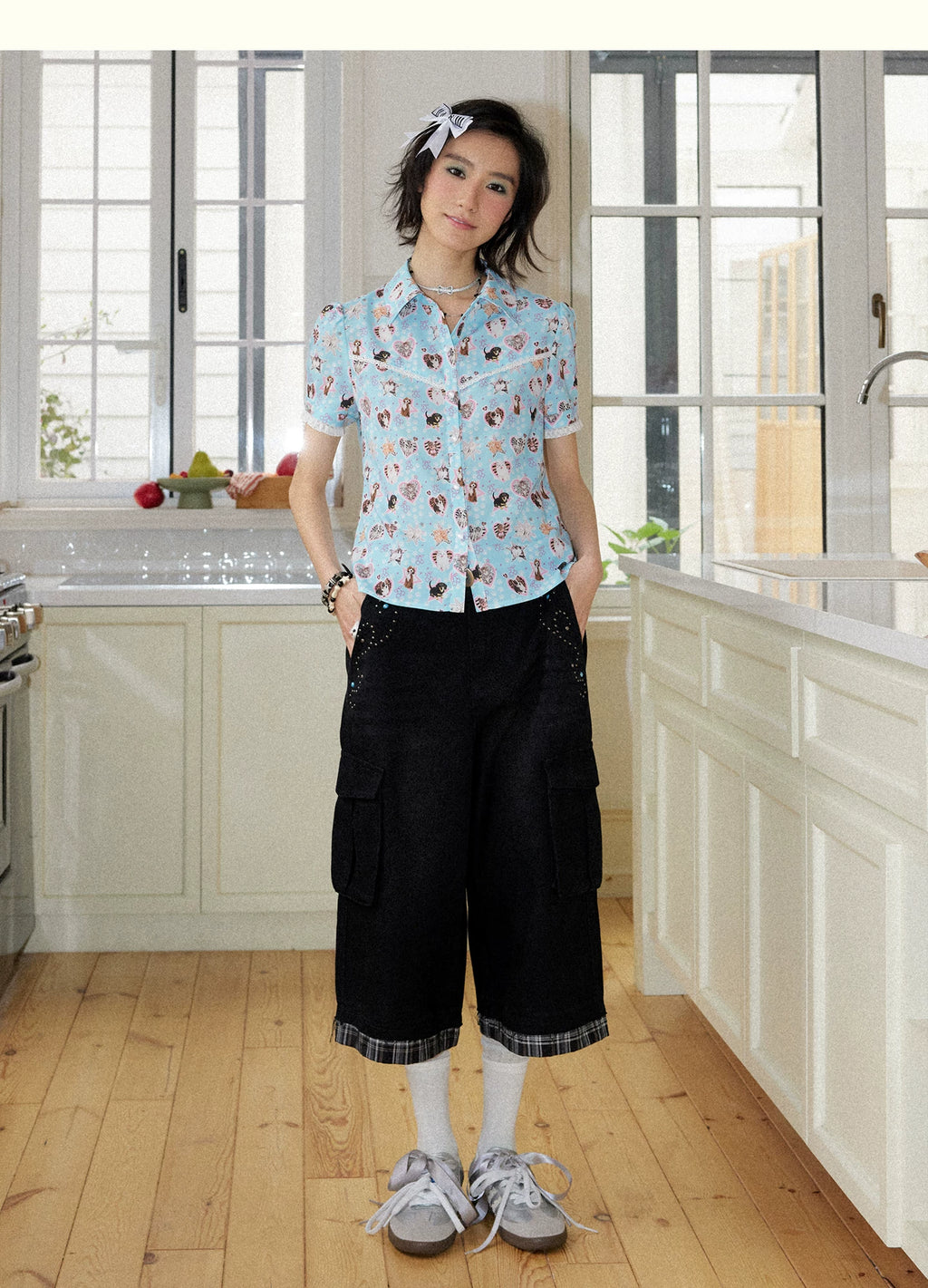 Playful Pet Lace Trim Short Sleeve Shirt
