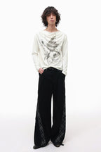 Moon Neck Asymmetric Floral Long Sleeve T-Shirt