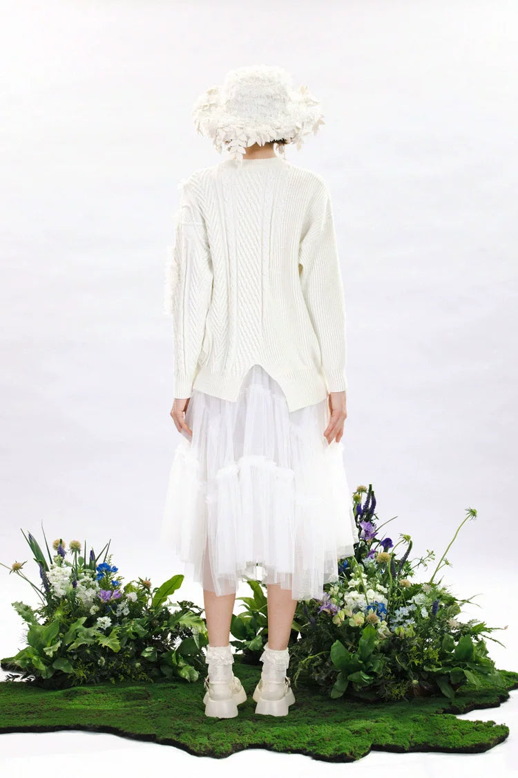Oversized 3D Leaf Chunky Knit Sweater